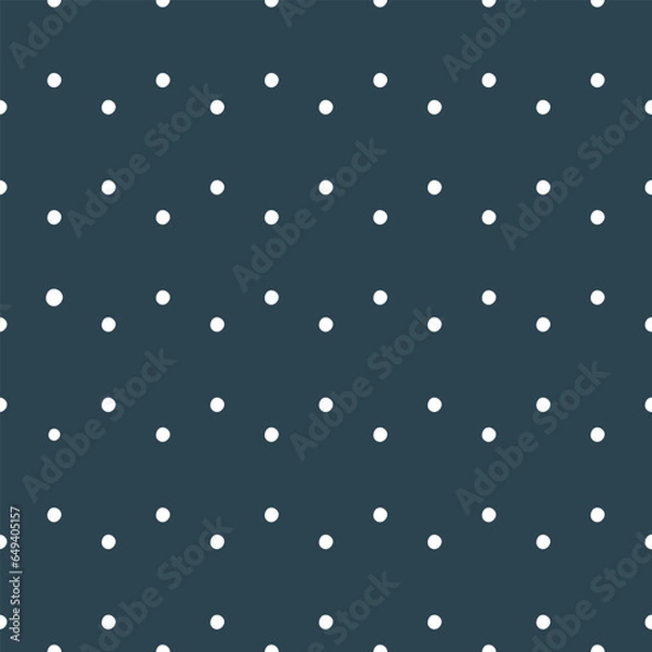 Fototapeta Geometric pattern of white small polka dots on a navy blue background. Minimalistic seamless vector design feels luxurious, sophisticated, and simple. Fun and minimal Scandinavian pattern.