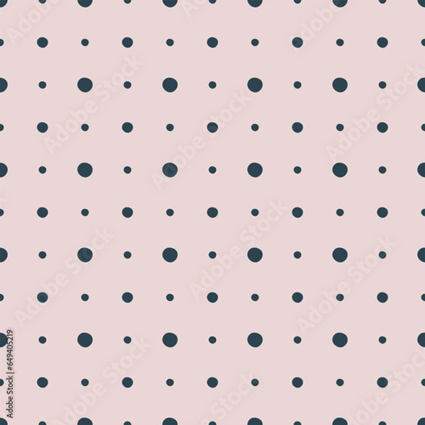 Fototapeta Minimal geometric polka dot pattern in pastel pink and navy blue. Evenly spaced big and small dots. Cute and simple neutral circle design is light and modest. Scandinavian style seamless pattern. 