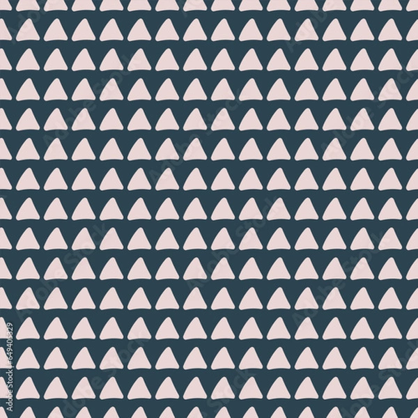 Fototapeta Navy blue and blush pink seamless vector geometric triangle pattern. Scandinavian-style funky rustic design is cool and edgy. Modern manly geometry design in a fun doodle style.