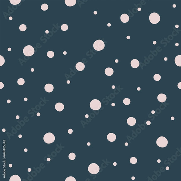 Fototapeta Cute navy blue and light pink abstract polka dot pattern. Classical big dot splashes design. Chaotic dotty geometric design is romantic and adorable. Simple Christmas and winter snow seamless pattern.