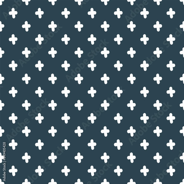 Fototapeta Evenly spaced masculine design with minimal white plus symbols on a navy blue background. Simple geometric seamless vector pattern is elegant and sophisticated, but has gothic edgy look with crosses