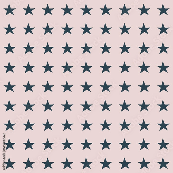 Fototapeta Neutral Scandinavian style seamless vector star pattern. Minimal festive geometric design. Evenly spaced navy blue stars in a neutral blush pink background. Doodle-style rustic Christmas pattern.