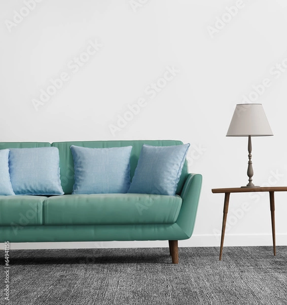 Fototapeta Elegant contemporary fresh interior with bluw sofa