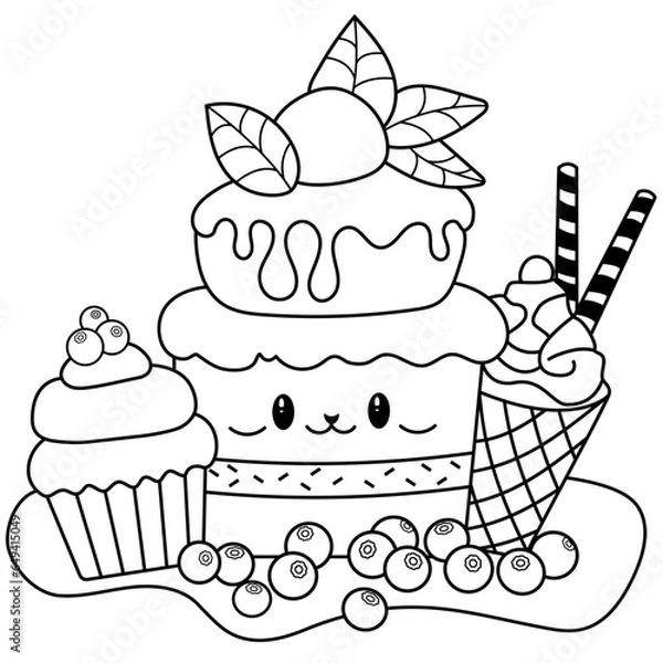 Obraz vector hand drawn kawaii coloring book illustration