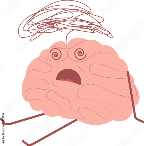Fototapeta Vector character in flat style.
The brain is depressed. 
Organ of the central nervous system vector illustration.