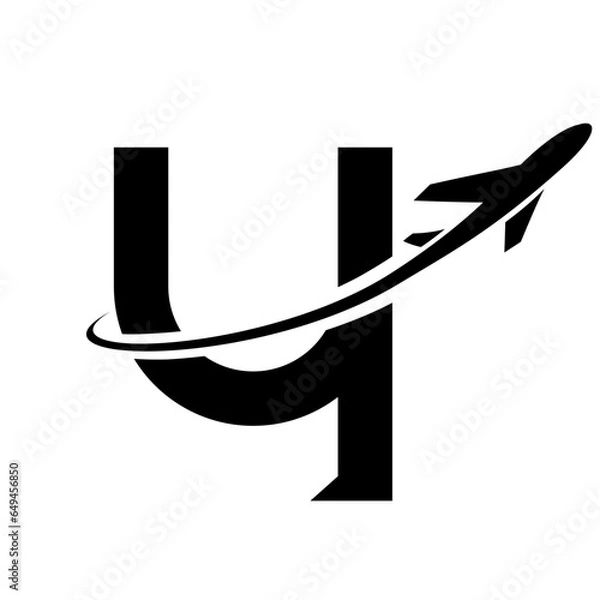 Fototapeta Black Lowercase Letter Y Icon with an Airplane