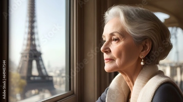 Obraz portrait of a woman looking out window