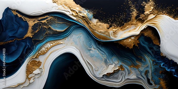 Fototapeta Marble granite blue and white with gold texture. Background wall surface black pattern graphic abstract light elegant gray floor ceramic counter texture stone slab smooth tile silver Generative Ai