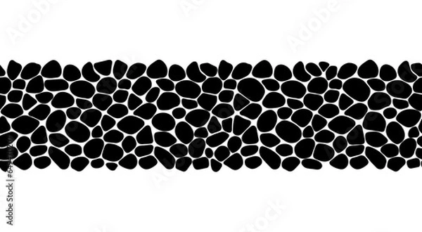 Fototapeta Cobblestone seamless print vector. Black and white geometric pebble border frame. Irregular shapes repeated backdrop for web tiles and interior designs. line polygonal cells template background