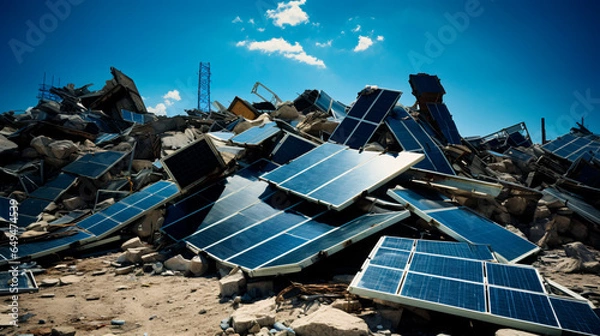 Obraz A dumping ground for solar panels Concept of green energy problem