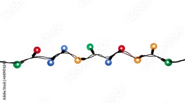 Fototapeta String of Christmas lights isolated on transparent background. Generative ai