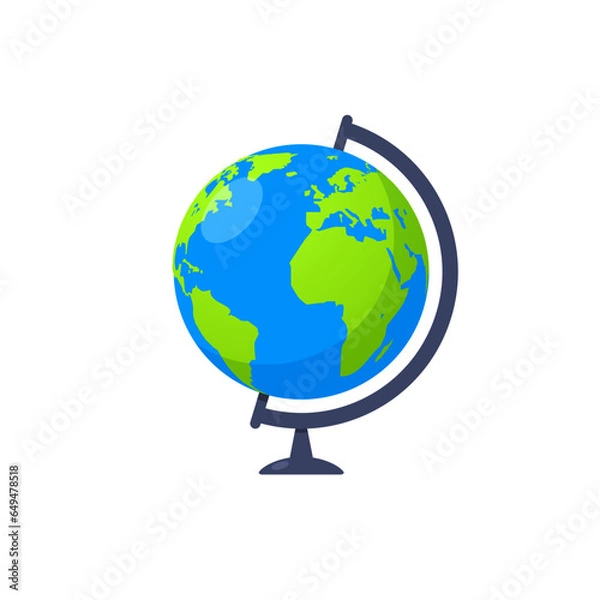 Fototapeta 3d earth globe world vector icon. Travel globus cartoon simple illustration geography table desk globeisolated icon.