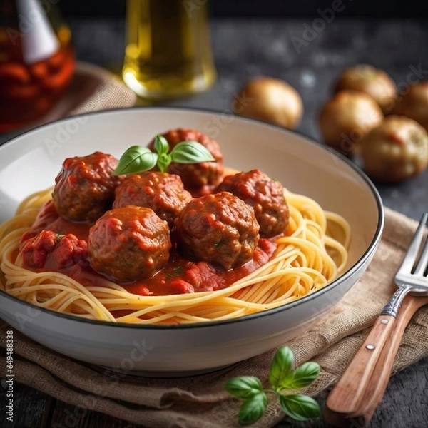 Obraz Spaghetti with meatballs