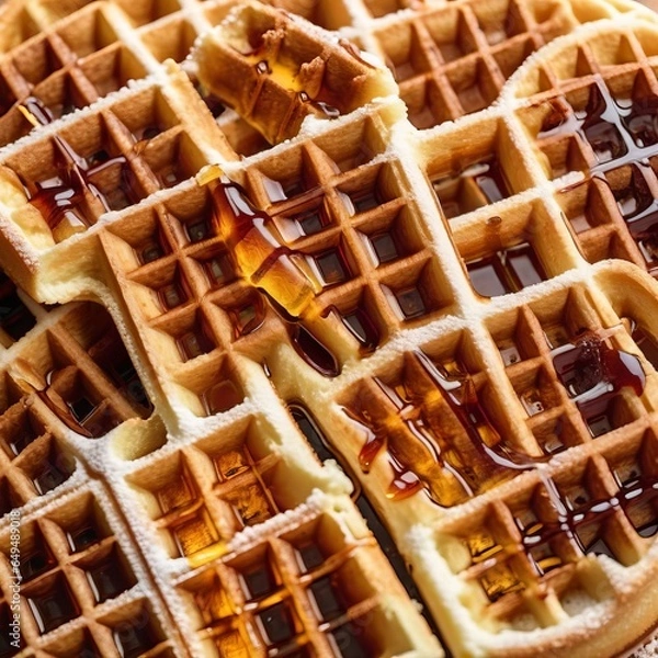 Obraz Delicious Waffle with Maple Syrup and Toppings