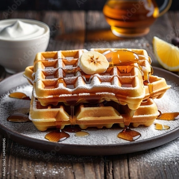 Obraz Delicious Waffle with Maple Syrup and Toppings