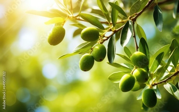 Obraz Olive border design.Food background with olive branch. Olive oil.