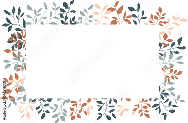 Fototapeta 葉っぱのベクターイラスト。手描きの秋の植物背景。ナチュラルな草木フレーム。