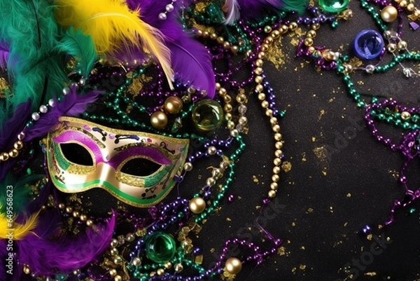 Obraz Happy Mardi Gras.Mardi Gras Carnival Mask. Mardi Gras Carnival Concept. Mardi Gras Carnival Background. Mardi Gras Carnival Theme. Generative Ai