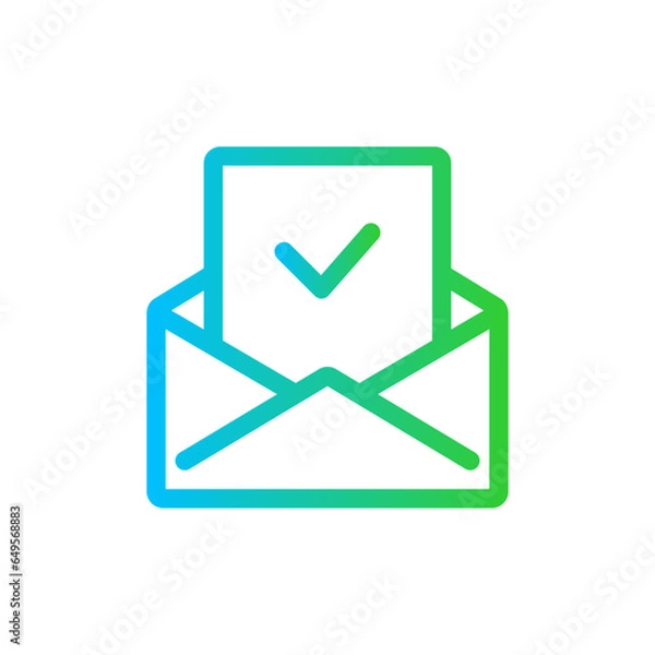 Fototapeta Email approved approval icon with blue and green gradient outline. email, mail, envelope, send, message, document, letter. Vector illustration