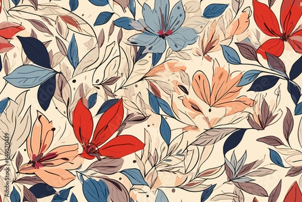Fototapeta Pattern Watercolor vector art painting illustration flower pattern. textile, ornamental, ornate, hand drawn, drapery, curl, watercolor, trendy, painting, repeat, fancy, elements, diverse, deco, stain