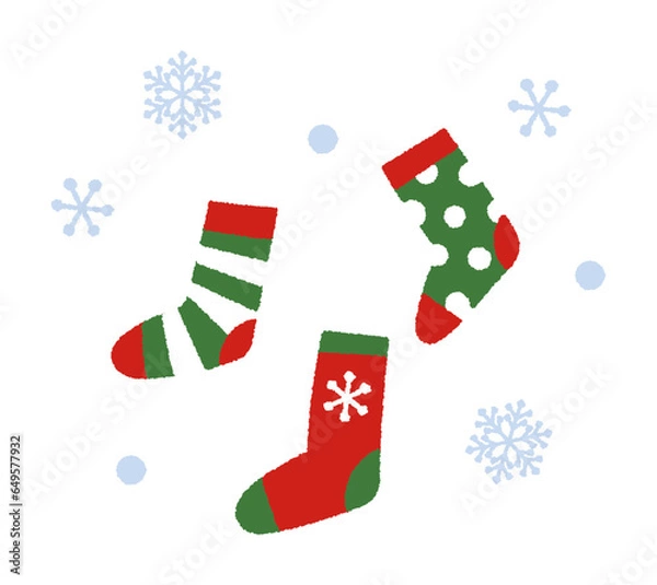 Fototapeta 靴下と雪の手書きベクターイラスト／クリスマス