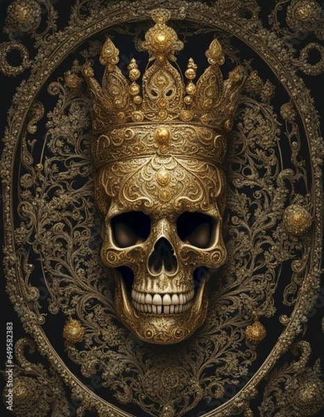 Fototapeta Jewel Encrusted Skull with Gold Crown, Generative AI