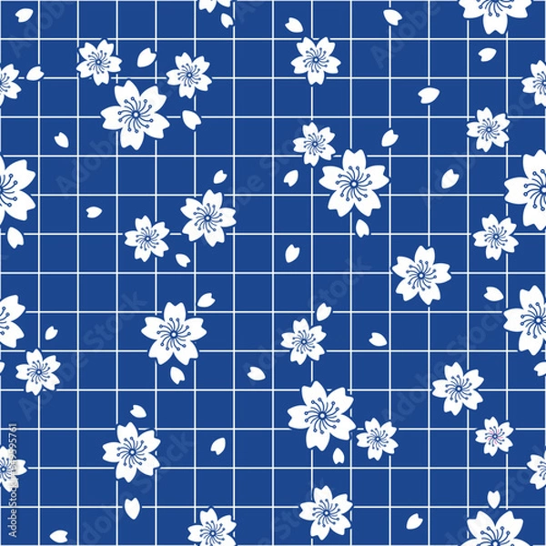Fototapeta Grid pattern, cherry blossoms, seamless image, creative printing, fabric screen printing. Illustrations or background images of any kind
Vector work type