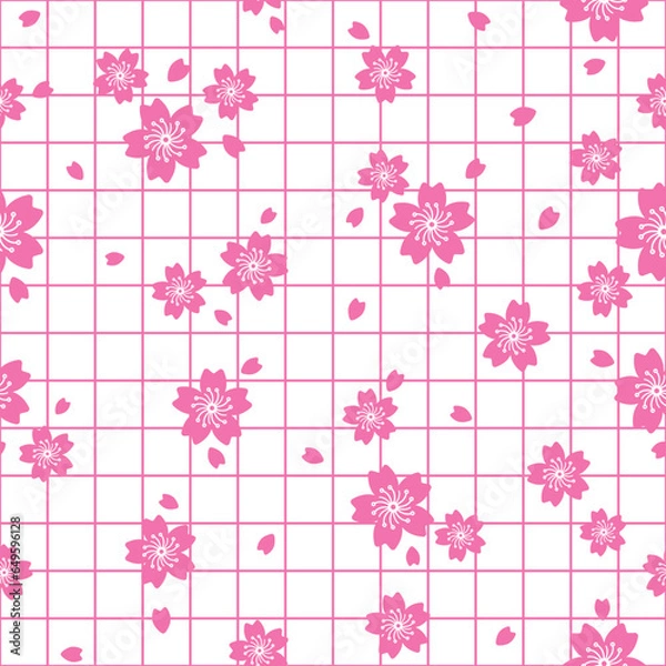 Fototapeta Grid pattern, cherry blossoms, seamless image, creative printing, fabric screen printing. Illustrations or background images of any kind
Vector work type