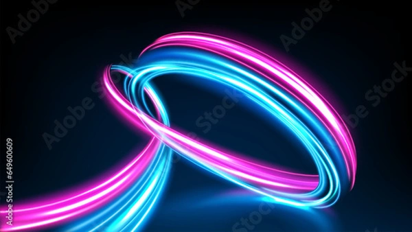 Fototapeta Blue and Pink Spinning Light, Long Time Exposure Motion Blur Effect. Vector Illustration