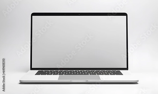 Fototapeta laptop with white background and plain screen, AI generative
