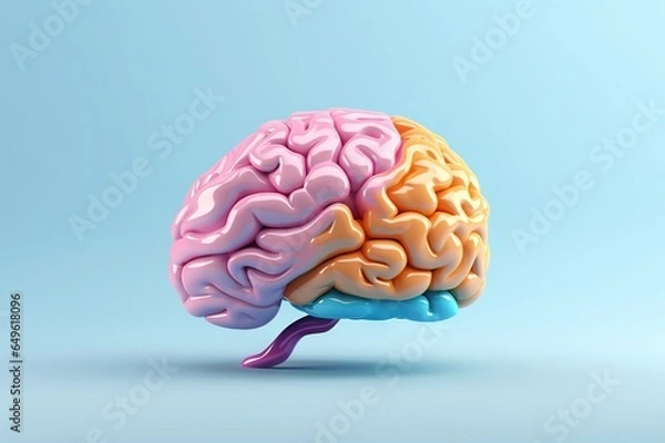 Fototapeta Abstract brain integrated with floral elements, featuring modern color schemes against a backdrop of social ambiance.