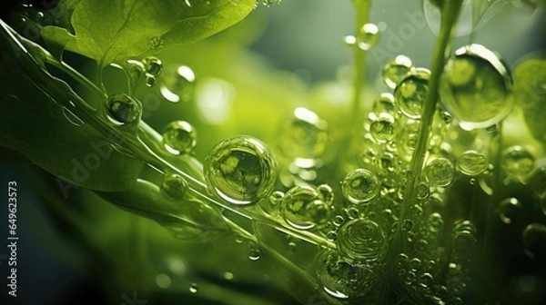 Fototapeta Green algae Chlorophyta. Abstract close-ups, selective focus, and creative lighting