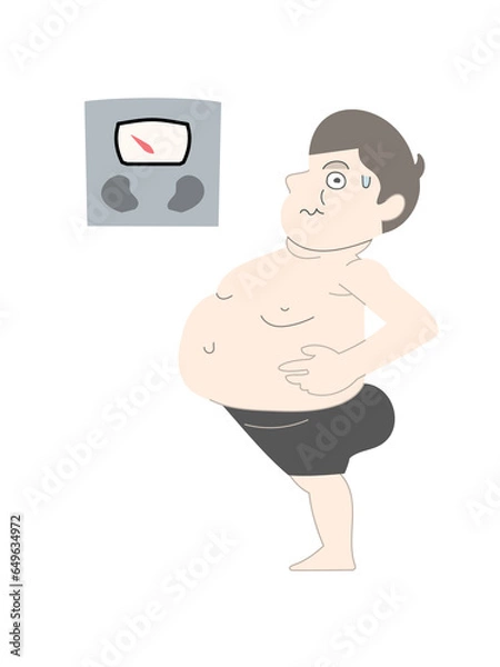 Obraz ダイエット　太る　痩せる　男性　体重計　セット素材