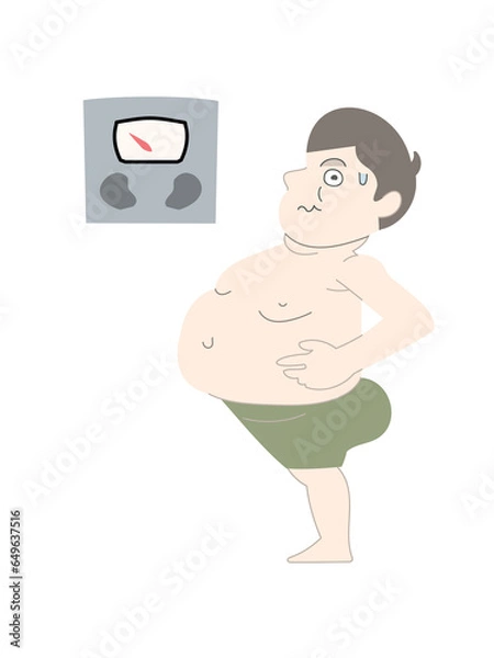 Obraz ダイエット　太る　痩せる　男性　体重計　セット素材