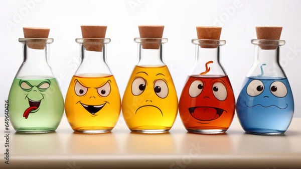 Fototapeta Bottles with monsters with different emotions. Mental capacity expansion 