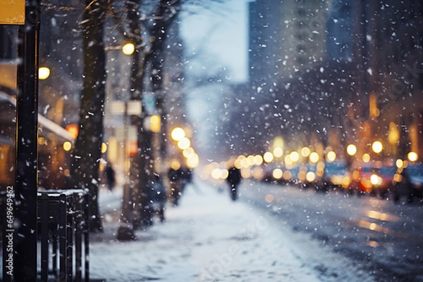Obraz city street in winter, covered by snow