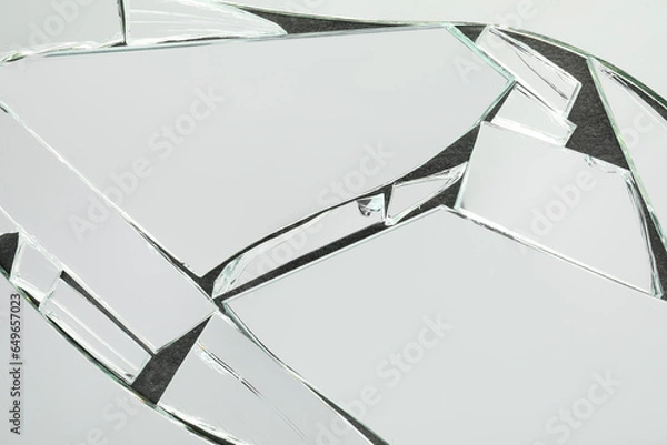 Fototapeta Shards of broken mirror on dark background, top view