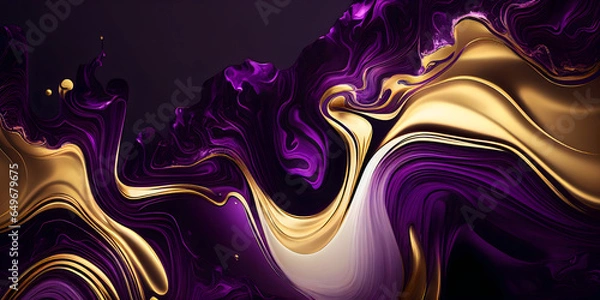 Obraz Abstract luxury purple and gold marble background. Generative AI.