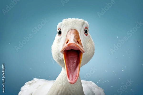 Obraz Portrait of a surprised goose on isolated background