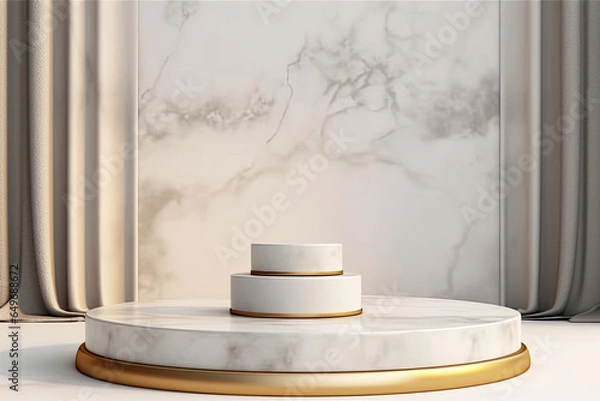 Obraz White and golden product presentation mockup with smoke marble podium with copy space