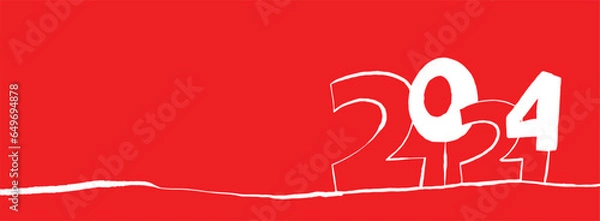 Obraz Hand drawn numbers 2024  on red background. Vector EPS 10 vector 
