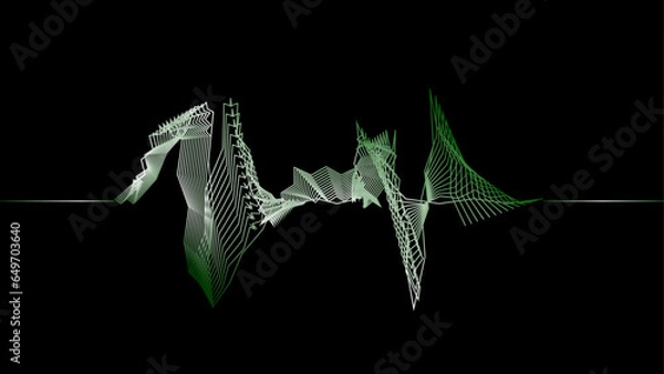 Obraz Abstract wave lines dynamic flowing green light isolated on black background. Vector illustration design element in concept of music, party, technology, modern