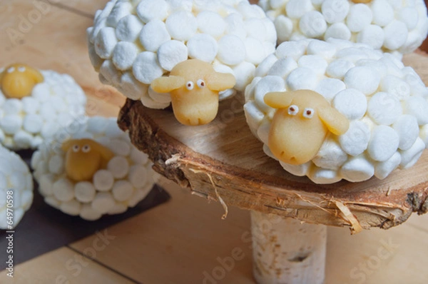 Obraz Easter cupcakes or marshmallow sheeps