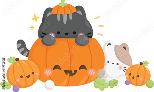 Obraz a vector of cats and pumpkins