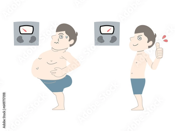 Obraz ダイエット　太る　痩せる　男性　体重計　セット素材