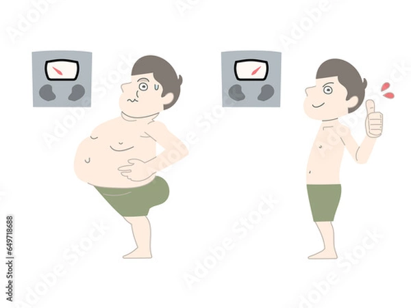 Obraz ダイエット　太る　痩せる　男性　体重計　セット素材