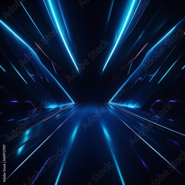 Fototapeta Abstract light painting with colored lights simulating a futuristic pattern of blue colors. 3D illustration Abstract art.