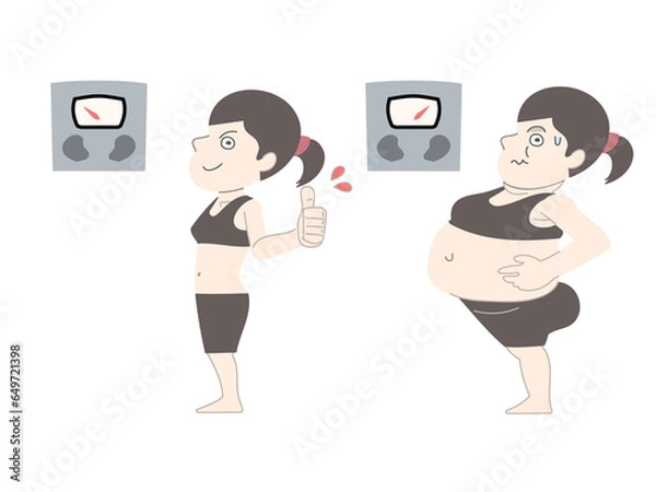 Obraz ダイエット　太る　痩せる　女性　体重計　セット素材