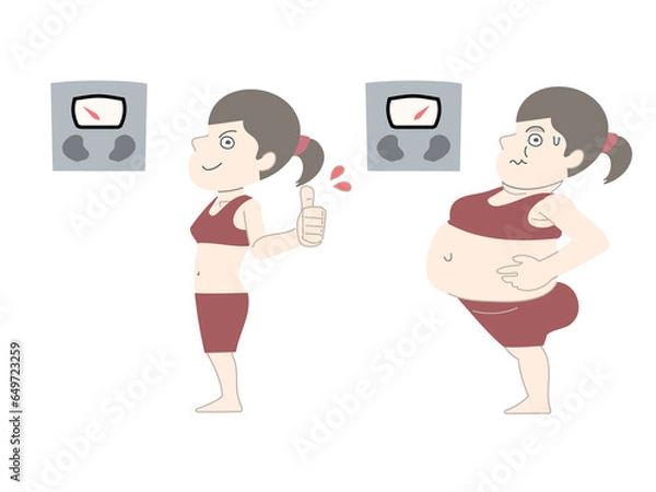 Obraz ダイエット　太る　痩せる　女性　体重計　セット素材