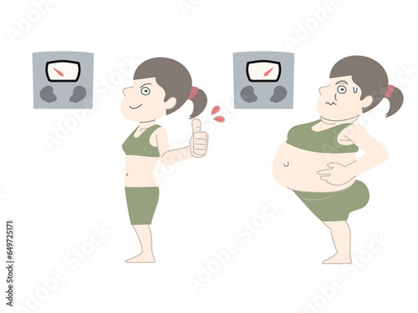 Obraz ダイエット　太る　痩せる　女性　体重計　セット素材